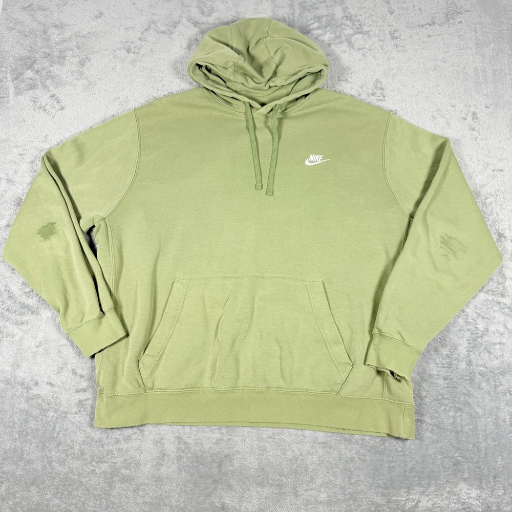 Nike Mens XL Tall Hoodie Green Pullover Swoosh Logo Distressed Fleece Sweatshirt